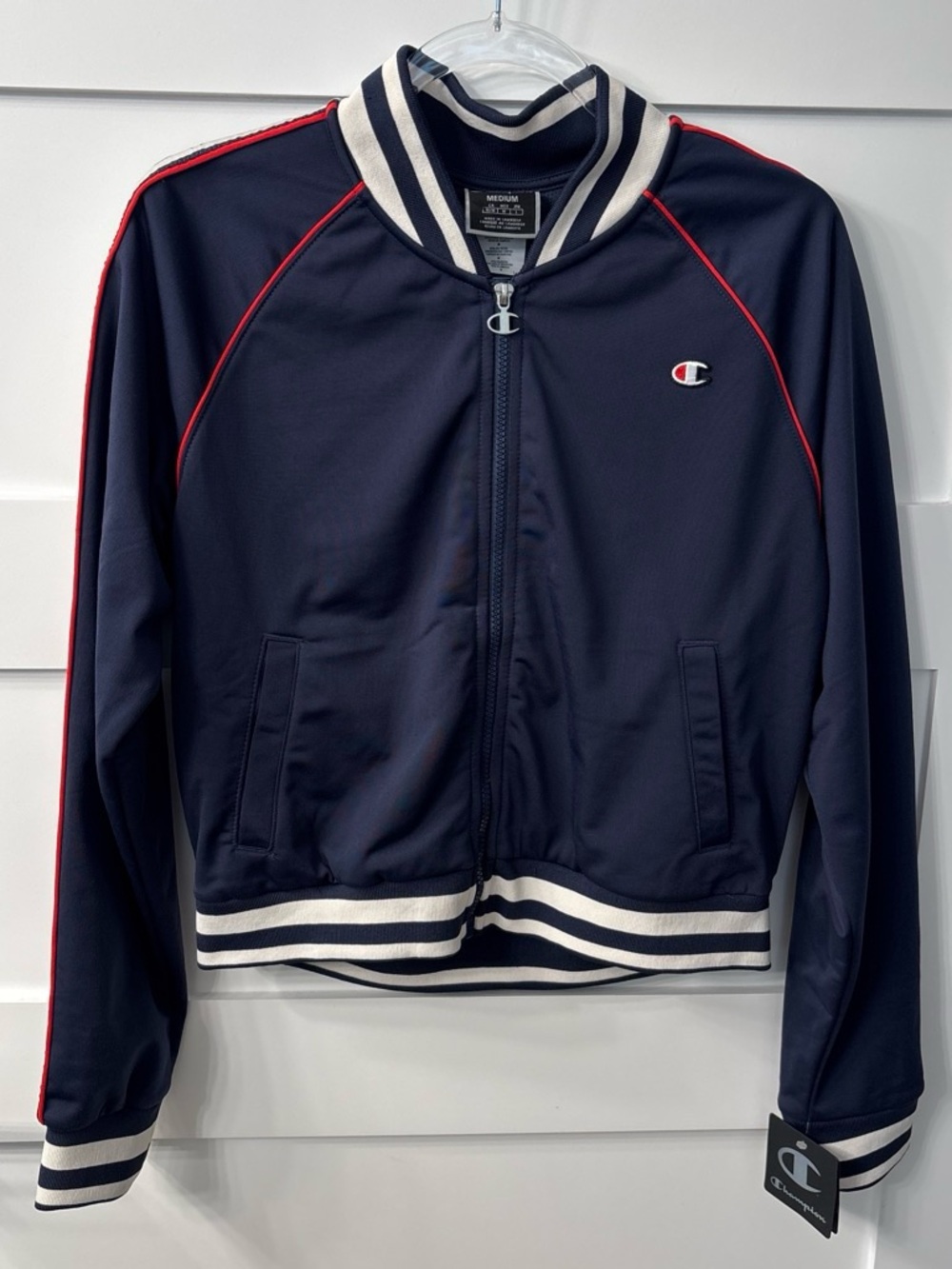 Champion Navy Kids' Track Jacket with Red Piping and White Stripes